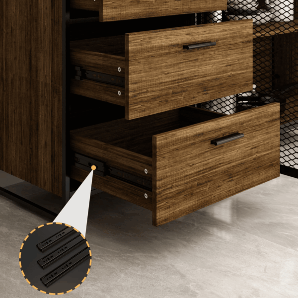 Modern Wood Sideboard Buffet Storage Cabinet with Hutch, 3 Metal Mesh Doors, 3 Drawers & Shelves, Kitchen Pantry Cupboard Console Table for Living Room, Dining Room, Brown - Image 9