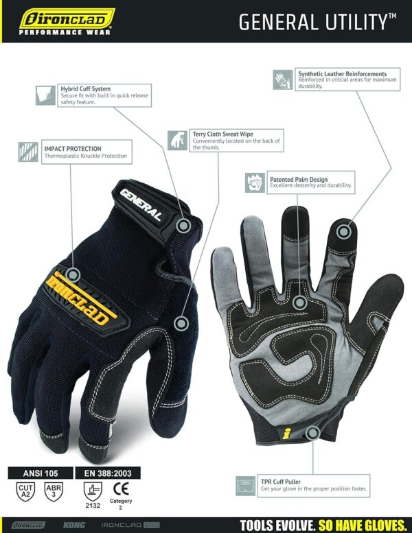 General Utility Work Gloves GUG, All-Purpose, Performance Fit, Durable, Machine Washable (1 Pair) Black - Image 8