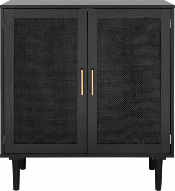 Sideboard Buffet Kitchen Storage Cabinet with Black Painted Rattan Decorated Doors, Dining Room, Hallway, Cupboard Console Table, Liquor/Accent Cabinet, 31.5X 15.8X 34.6 Inches, Black - Image 7