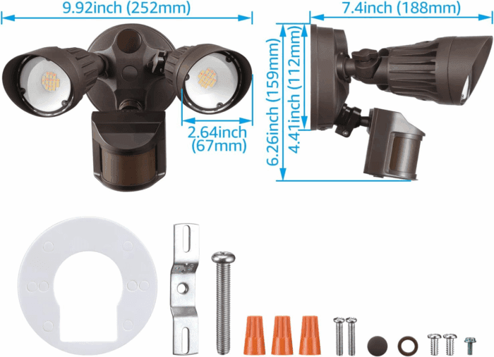 3CCT LED Security Light, Motion Sensor Flood Lights Outdoor, Aluminum, 3 Modes Motion Detector+Dusk to Dawn+Switch Control, 3000K/4000K/5000K Selectable, IP65, Adjustable 2-Head, ETL, Bronze - Image 7