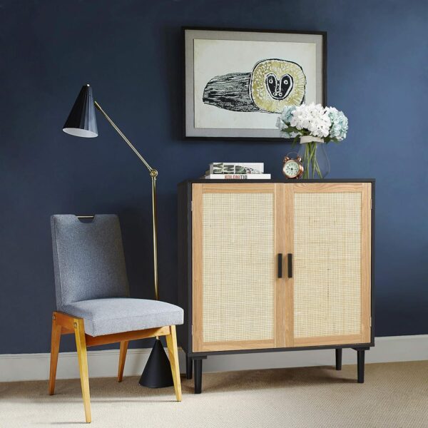 Sideboard Buffet Cabinet, Kitchen Storage Cabinet with Rattan Decorated Doors, Accent Liquor Cabinet for Bar, Dining Room, Hallway, Cupboard Console Table, 31.5X 15.8X 34.6 Inches - Image 3