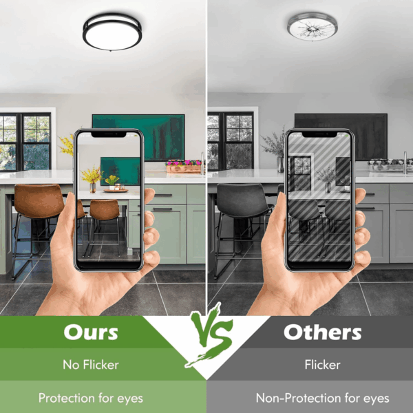 12 Inch Flush Mount Ceiling Lights, 36W 3200LM Black Dimmable Light Fixtures Ceiling Mount, 3000K-5000K Selectable Modern Kitchen Light Fixtures for Stairwell, Balcony, Corridor, Laundry (2-Pack) - Image 6