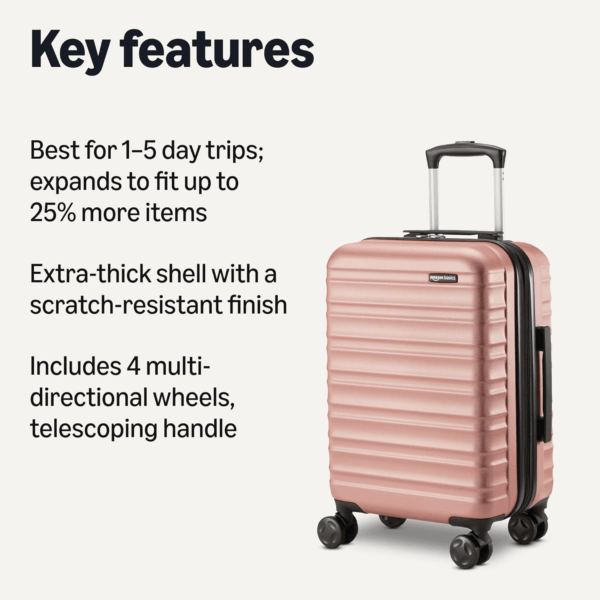 21" Hardside Carry-On Luggage, Hardshell Suitcase with Wheels, Expandable for up to 25% More Space, with Scratch-Resistant Surface, Four Multi-Directional Wheels, Rose Gold - Image 2