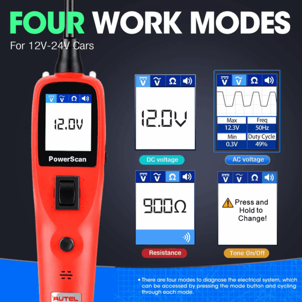 Powerscan Automotive Circuit Tester, Power Circuit Probe Tool, 12-24V Electrical Short Open Breaker Circuit Finder, AC/DC Current Resistance, Duty Cycle, & 20FT Extension Cord, for 99% Cars - Image 5