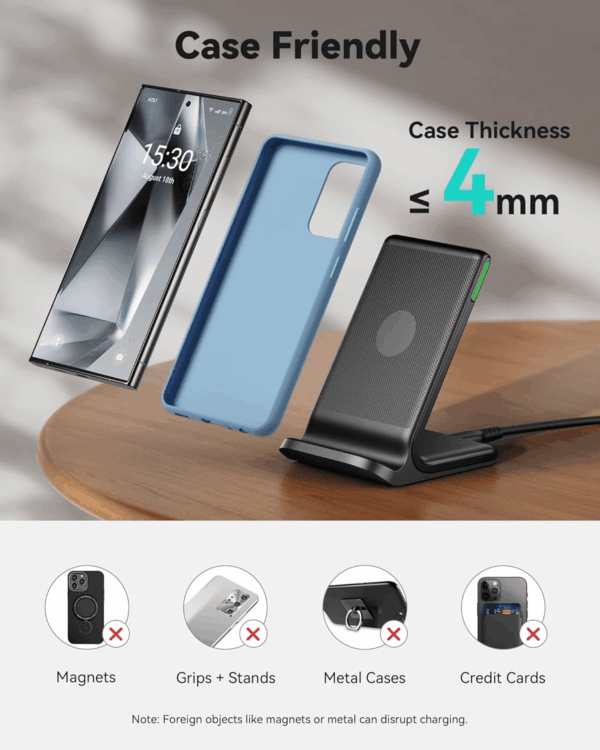Wireless Charger, 15W Fast Qi-Certified Wireless Charging Station with Sleep-Friendly Adaptive Light Compatible with Iphone 16 15 14 13 Pro XS 8 plus Samsung Galaxy S25 S24 S23 Note 20 Google Etc - Image 5