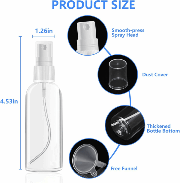 4 Pack 2 Oz (50Ml) Mini Spray Bottles Clear Travel Size Spray Bottles Leak Proof with Funnels and Labels - Image 2