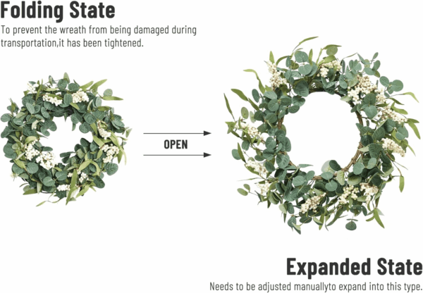 20'' Eucalyptus Wreath for Front Door, Porch, Window - Green Decor for Home, Farmhouse - Spring, Summer, Fall, All Seasons - Image 7