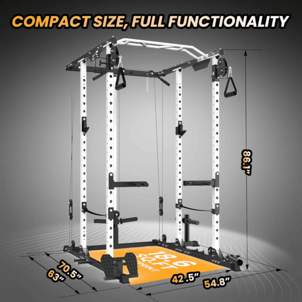 Power Cage, 2000 LBS Power Rack with Cable Cross-Over System, Multi-Functional Strength Training Squat Rack with LAT Pull down System, Home Gym Equipment with Training Attachment, White - Image 6