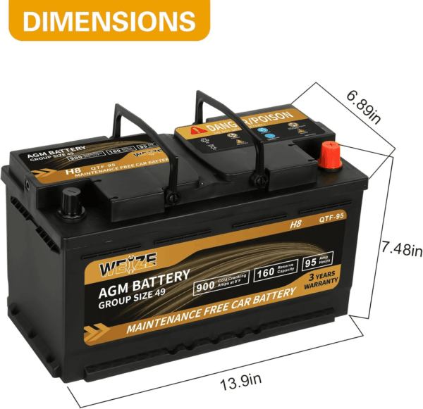 Platinum AGM Battery BCI Group 49-12V 95Ah H8 Size 49 Automotive Battery, 160RC, 900CCA, 36 Months Warranty - Image 2