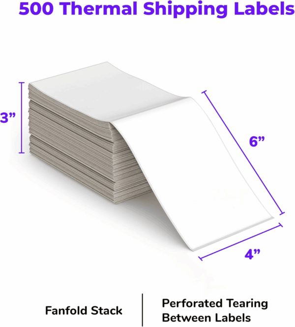 Direct Thermal Shipping Labels - Pack of 500 4X6 Thermal Labels Fanfold - Perforated and Strong Adhesive (Commercial Grade) - Image 2