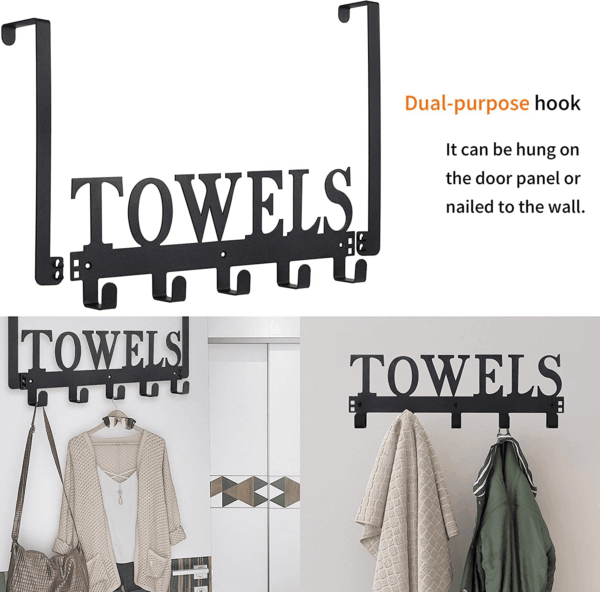 Over the Door Hooks - Towel Holder for Bathroom, Bedroom, Kitchen & Pool - Sandblasted Black Metal Wall Mount - Image 3