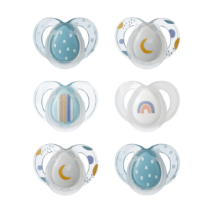 Nighttime Pacifiers, 6-18 Months, 6 Pack of Glow in the Dark Pacifiers with Symmetrical Silicone Baglet