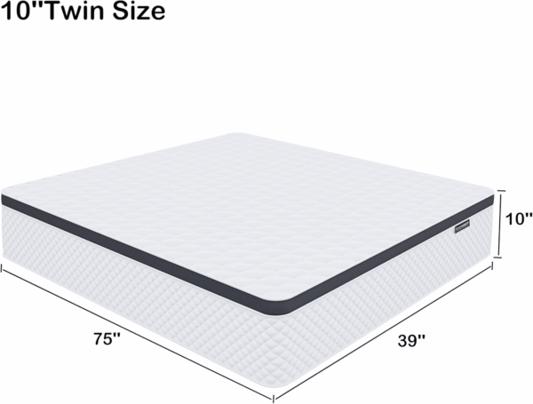 Twin Mattress,10 Inch Twin Size Mattress in a Box,Gel Memory Foam and Innerspring Hybrid Mattress with Individual Pocket Spring for Motion Isolation,Pressure Relief,Medium Firm Feel - Image 2