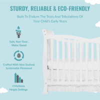 Violet 7-In-1 Convertible Life Style Crib in White, Greenguard Gold Certified, 4 Mattress Height Settings, Made of Sustainable New Zealand Pinewood - Image 4