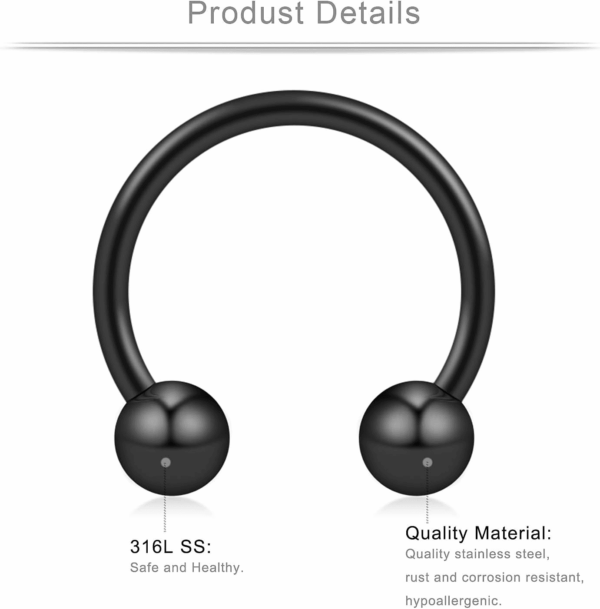 16-24PCS 16G Surgical Steel Horseshoe & Captive Bead Nose Hoop Septum Earring Eyebrow Tongue Lip Nipple Helix Tragus Piercing Jewelry Rings 6-16Mm - Image 2