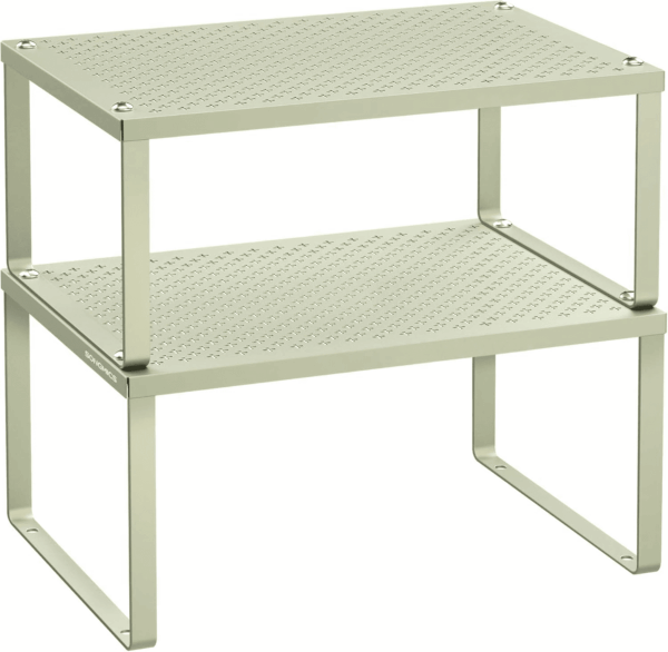 Spice Racks, Set of 2 Metal Cabinet Shelf Organizers, Countertop Organizers, Shelf Risers, Stackable, Expandable, Laurel Green UKCS001C01