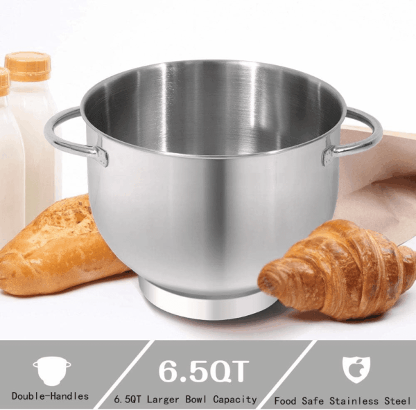 Stand Mixer,6.5-Qt 660W 6-Speed Tilt-Head Food Mixer, Kitchen Electric Mixer with Dough Hook, Wire Whip & Beater (6.5QT, Gray) - Image 7