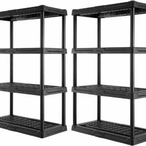 , 4-Tier Heavy Duty Ventilated Storage Shelf, 150 Lbs/Shelf (56”H X 36”W X 18”D), Plastic Shelving Unit (4-Tier 2 Pack)