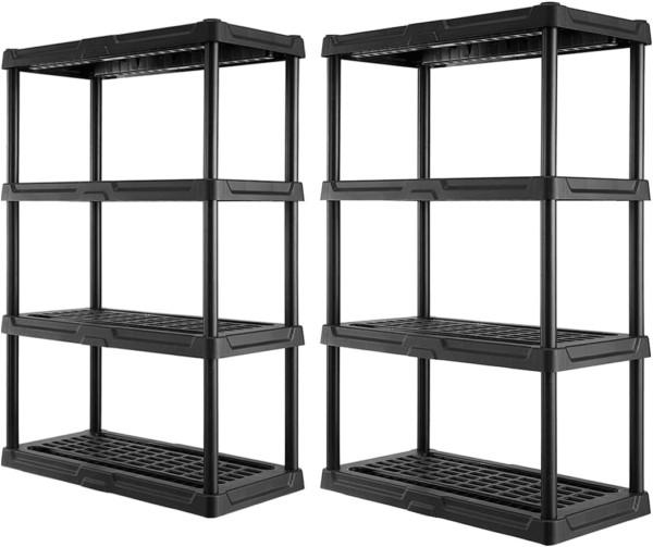 , 4-Tier Heavy Duty Ventilated Storage Shelf, 150 Lbs/Shelf (56”H X 36”W X 18”D), Plastic Shelving Unit (4-Tier 2 Pack)