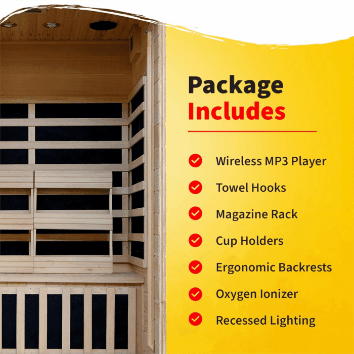 HEATWAVE Radiant Saunas 2-Person Hemlock Infrared Sauna with 6 Carbon Heaters, Chromotherapy Lighting, Oxygen Ionizer - Image 5