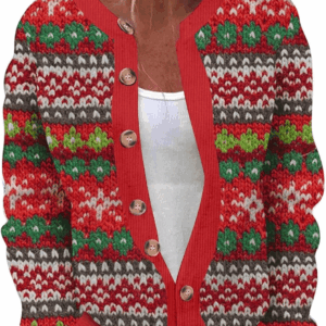 Ugly Christmas Sweater for Women Cute Xmas Open Front Button down Sweater Cardigans Fall Winter Knitted Outwear Coat