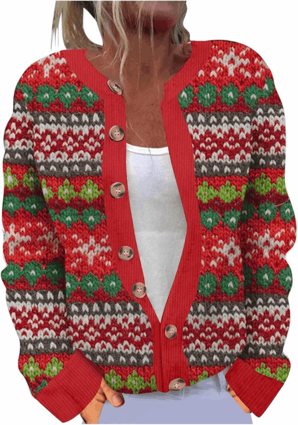 Ugly Christmas Sweater for Women Cute Xmas Open Front Button down Sweater Cardigans Fall Winter Knitted Outwear Coat