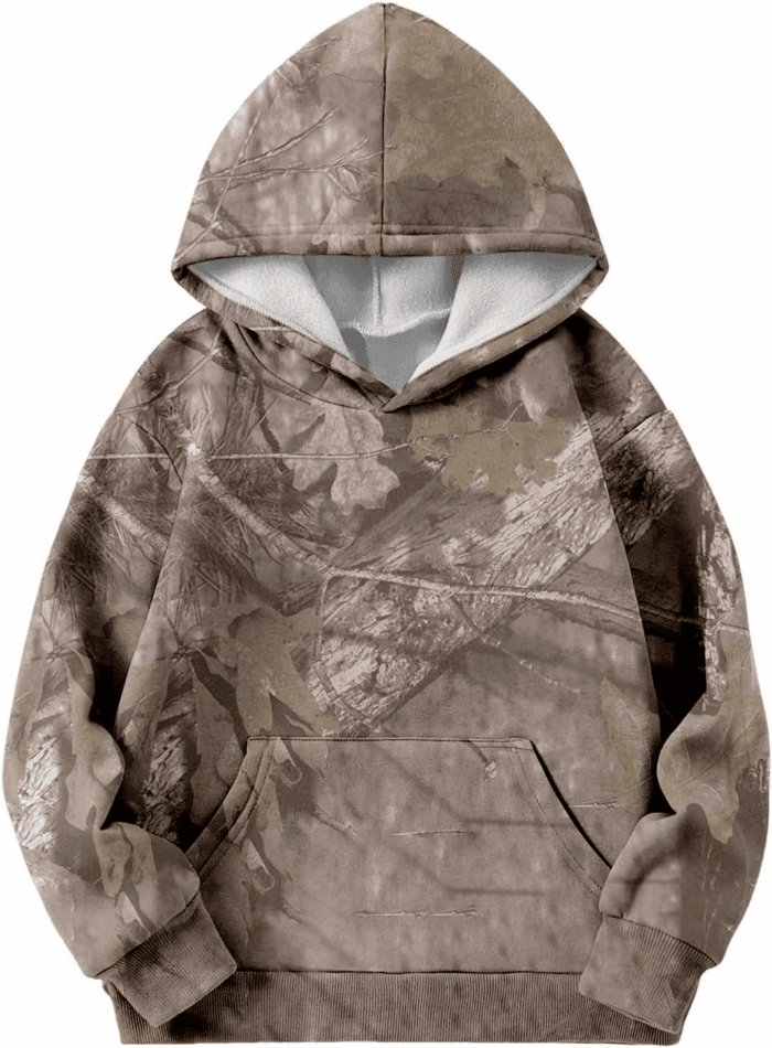 Camo Hoodies for Teen Girls Cute Sweatshirt Maple Leaf Print Oversized Fleece Sweatshirts Pullover Tops with Pocket