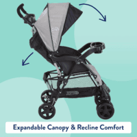Cloud plus Lightweight Toddler Umbrella Baby Stroller with Large Storage Basket and Canopy, Reclining Seat, Child and Parent Trays, Compact Easy Fold for Summer Travel - Slate Gray - Image 4