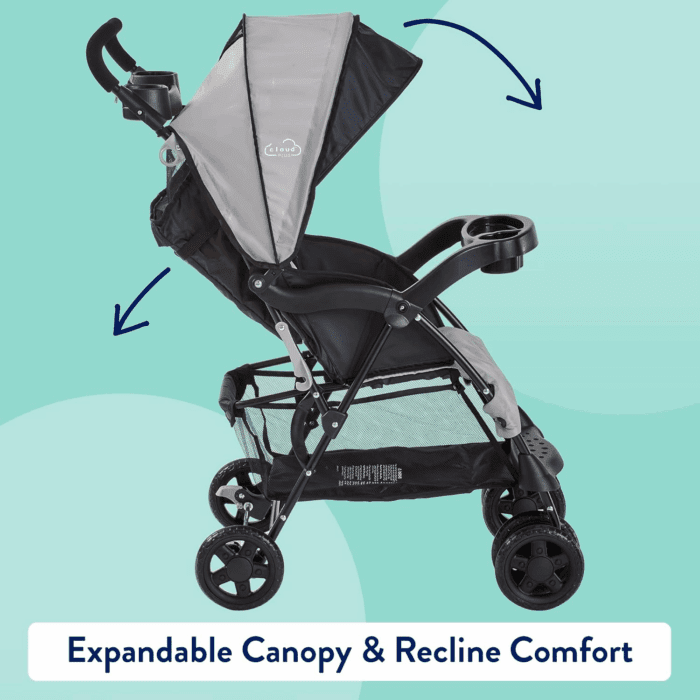Cloud plus Lightweight Toddler Umbrella Baby Stroller with Large Storage Basket and Canopy, Reclining Seat, Child and Parent Trays, Compact Easy Fold for Summer Travel - Slate Gray - Image 4