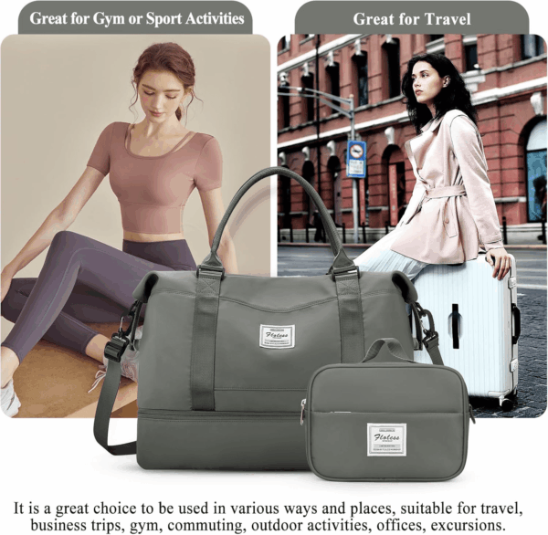 Weekender Bags for Women,Personal Item Travel Bag with Shoes Compartment,Overnight Travel Duffel Bag,Gym Bag,3 Pcs Set - Image 7