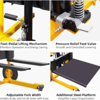 Foldable Hydraulic Material Lift Winch Stacker with Swivel Wheels, 550Lbs Pallet Forklift with 35" Lift Height, Pallet Truck Dolly, Pallet Jack Table Cart, Steel Platform Board X 1 - Image 7
