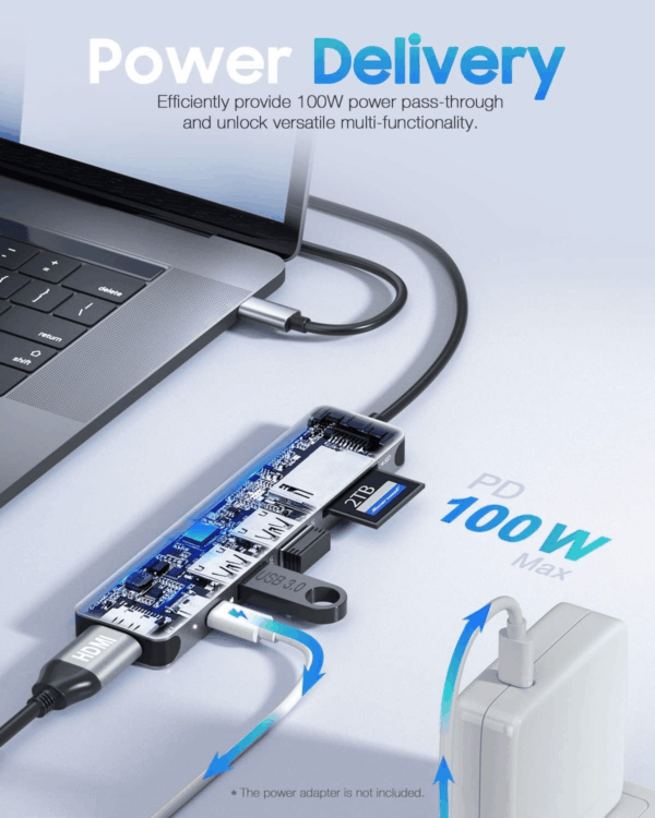 USB C Hub, USB-C Multi-Port Adapter for Macbook Pro, 7IN1 USBC to HDMI Hub Dongle Compatible for Laptops and Other Type C Devices (4K HDMI USB3.0 SD/TF Card Reader 100W PD) - Image 3