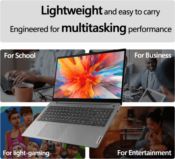 Ideapad 1 Student Laptop, 15.6" FHD Display, Intel Dual Core Processor, 12GB RAM, 512GB SSD + 128GB Emmc, 1 Year Office 365, Wi-Fi 6, Webcam, Bluetooth, SD Card Reader, Windows 11 Home, Grey - Image 6
