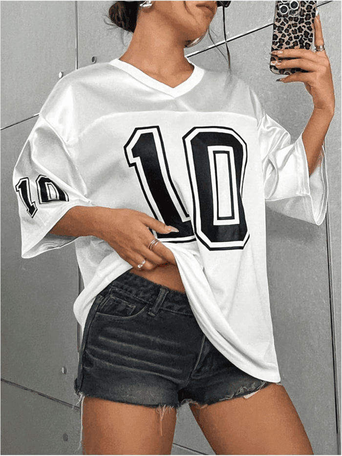 Women'S Oversized Jersey Shirt Graphic Tees V Neck Short Sleeve Vintage T Shirts - Image 6