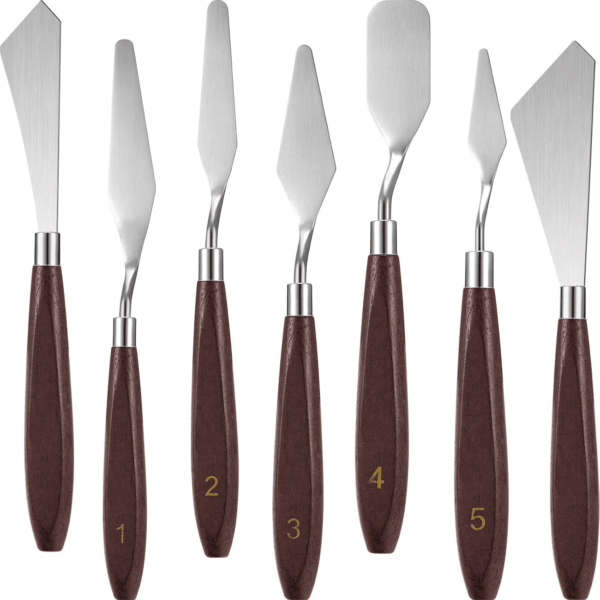 7 Pieces Painting Knife Set Spatula Palette Knife Stainless Steel Drawing Scraper Oil Painting Accessories with Wood Handle for Art Acrylic Draw Color Mixing Supplies(Redwood Color)