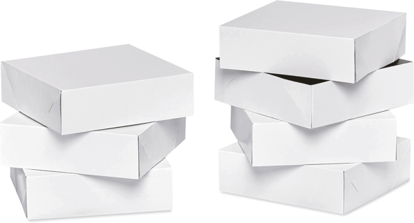 Valentines Day Gift Boxes, White Gift Boxes with Lids, 9" X 9", (6-Count)
