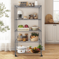 5 Tier Shelving Unit, Adjustable Storage Shelves with Wheels, Wire Shelving, 400 Lbs Capacity per Shelf, Max 2000 Lbs Total for Pantry, Kitchen, Garage, 30" L X 14" W X 59" H, Blacka - Image 5