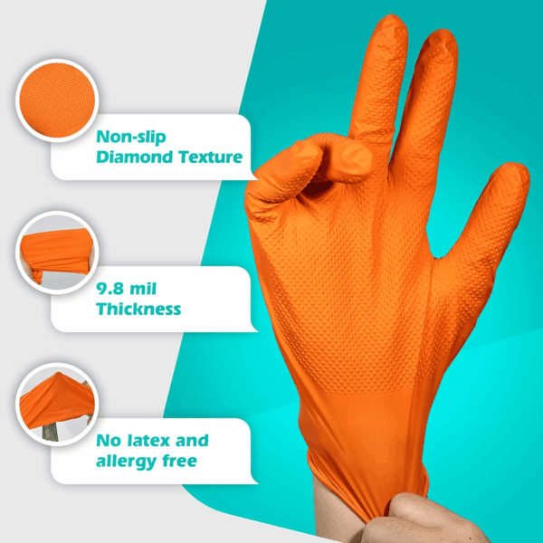 Nitrile Industrial Gloves with Raised Diamond Texture, 100 Count Thick (XL) - Image 2