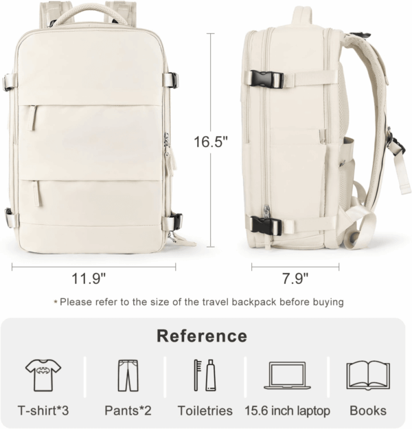 Beige Travel Backpack for Women Men Airline Approved Personal Item Carry on Flight Approved Waterproof Backpack for Traveling on Airplane Weekender Travel Bag - Image 2