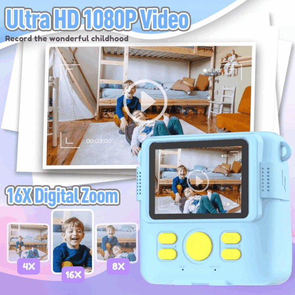 Kids Camera Instant Print, Christmas Birthday Gifts for Kids Age 3-12, Selfie Digital Camera with 1080P Videos,Toddler Portable Travel Camera Toy for 4 5 6 7 8 9 Year Old Boys Girls-Blue - Image 4