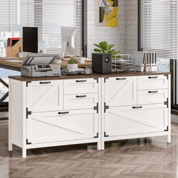 Wood Lateral File Cabinet with 4-Drawer for Hanging Files Letter/A4/Legal Size, Large Farmhouse Filing Cabinets for Home Office, Printer Stand with Office Cabinet, Office Furniture, White and Brown - Image 4