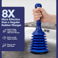 Sink and Drain Plunger for Bathrooms, Kitchens, Sinks, Baths and Showers. Small and Powerful, Commercial Style 'Plumbers Plunger' with Large Bellows - Image 2