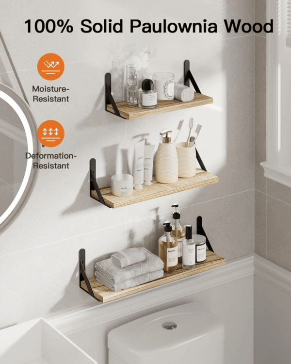 Wall Shelves Set of 6, Wood Floating Shelves for Wall Decor, Rustic Farmhouse Wall Shelves for Bedroom, Bathroom Shelves for Wall Storage, Book Shelves for Living Room, Wooden - Image 5