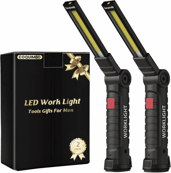 Tool Gifts for Men Him Dad, Rechargeable LED Work Light BBQ Grilling Accessories with Magnetic Base, 360° Rotate Mechanic Grill Light for Car Repair Camping Fathers Day Gifts (2 Pack Black)