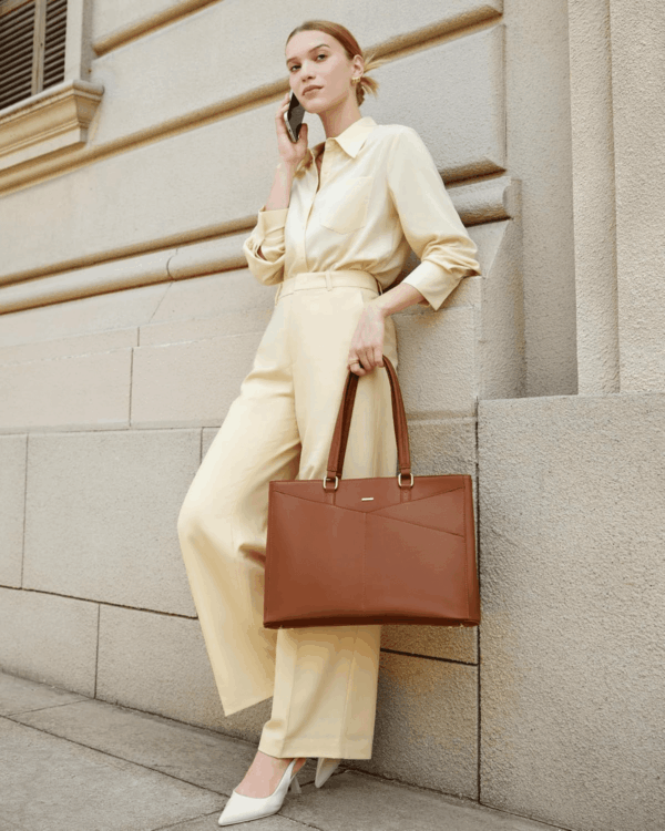Laptop Tote Bag for Women 15.6 Inch Waterproof Leather Computer Bags Women Business Office Work Bag Briefcase Brown - Image 9