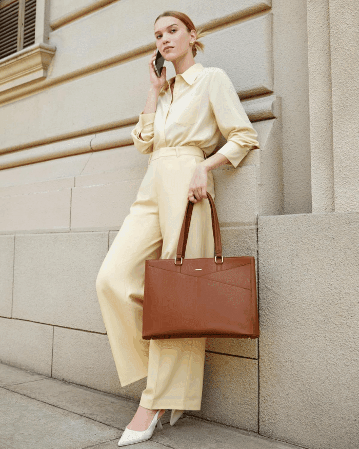 Laptop Tote Bag for Women 15.6 Inch Waterproof Leather Computer Bags Women Business Office Work Bag Briefcase Brown - Image 9