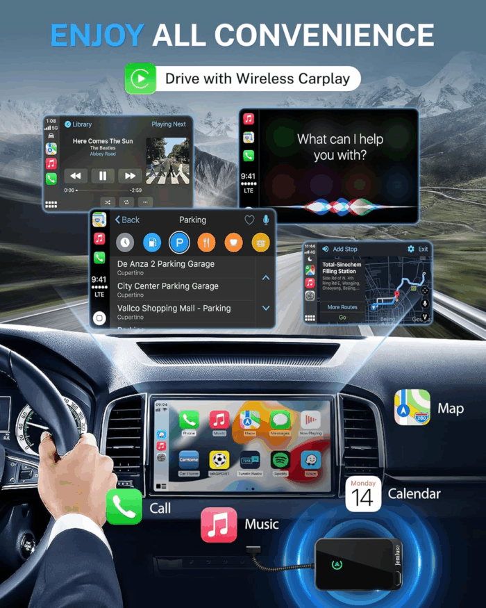 Wireless Carplay Adapter for Apple Iphone (2024 Upgraded) - Multi-User Seamless Connection for Convert Wired to Wireless Car Play Adapter - No Latency from Ios 10+ to Screen W/Usb C (Gray) - Image 2