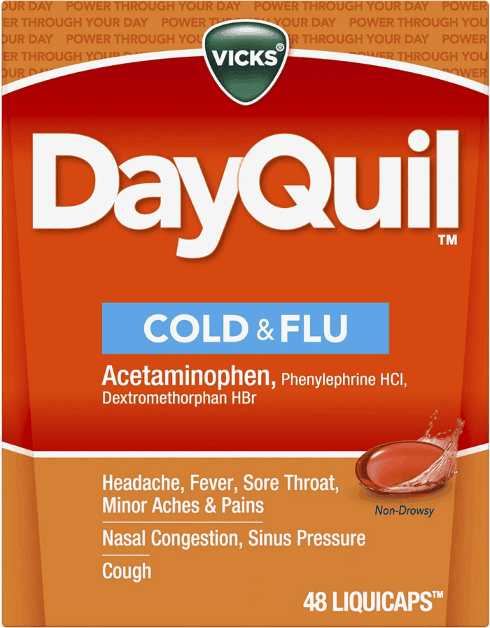 Dayquil Cold & Flu Medicine, Non-Drowsy Powerful Multi-Symptom Daytime Relief for Headache, Fever, Sore Throat, Minor Aches and Pains, Nasal Congestion, Sinus Pressure and Cough, 48 Liquicaps - Image 7