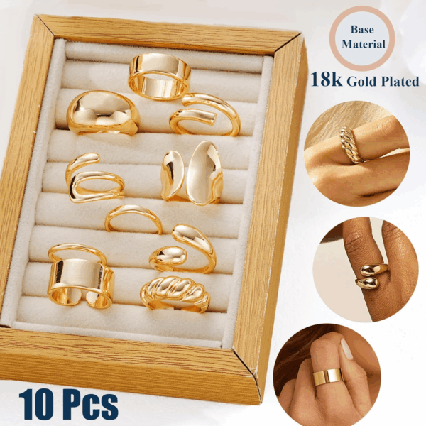 10 PCS Gold Rings Set for Women Non Tarnish, 18K Gold Plated Chunky Stackable Rings, Statement Stacking Womens Ring Pack - Image 5