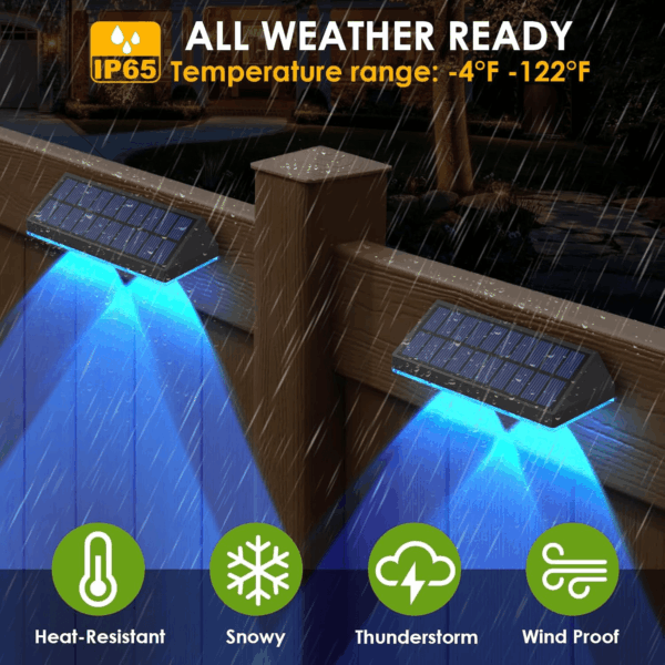 Solar Fence Lights Outdoor - Warm White & RGB 6 Color, Dusk to Dawn Deck Light, IP65 Waterproof Garden Lights for Outside/Backyard/Railing/Step/Patio/Wall (8 Pack) - Image 4